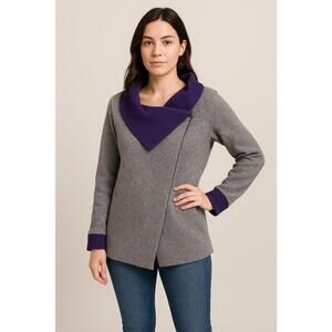 Aida Italy Wool Blend Asymmetrical Wrap Coat Gray Purple Modern XS